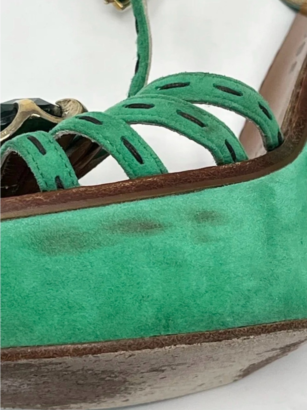 Marc Jacobs Emerald Green Suede Platform Sandals with Jewel Detail - Picture 6 of 13